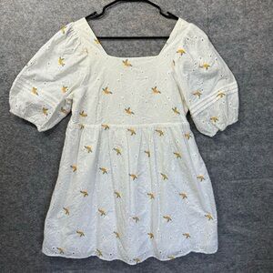 Altard State Dress Women Medium White Eyelet Embroidered Short Babydoll Mini